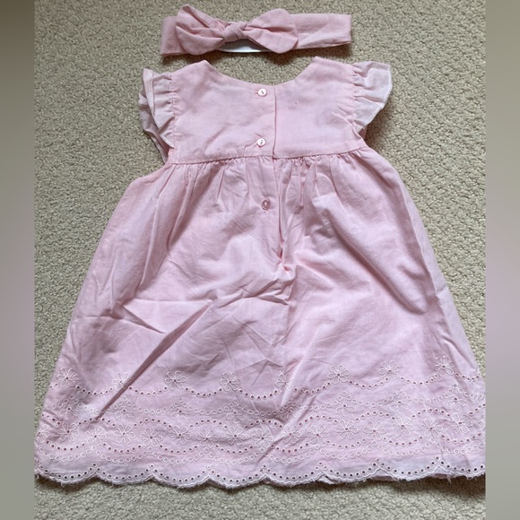 CoolClub pink baby girl summer linen dress 9-12mo (80Euro size) with head band. - Picture 4 of 4